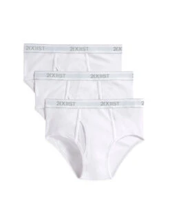 2xist Men's 3-Pack Essential Core Fly-Front Brief 020039 -Smooth Men Wear Store 2xist 020039 White 101NL FLAT