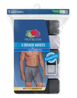 Fruit Of The Loom 5-Pack Coolzone Black/Grey Boxer Brief 5BL76TG -Smooth Men Wear Store 5BL76TG 3x3 Transparent BG 1