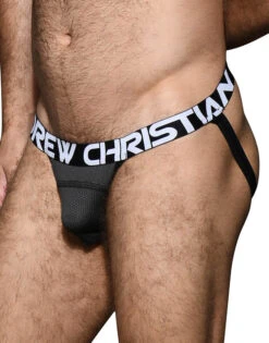 Andrew Christian Active Sports Jock W/ Almost Naked 92698 -Smooth Men Wear Store 92698Jock Charcoal Dec 02