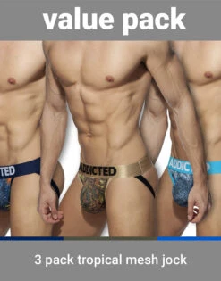 Addicted 3- Pack Tropical Mesh Jock Push Up AD911P -Smooth Men Wear Store AD911P
