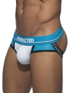 Addicted Push Up Sport Cotton Jock Underwear White/Blue AD744 -Smooth Men Wear Store Addicted AD744 White B 1