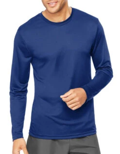 Hanes Men Cool Dri Performance Long-Sleeve T-Shirt 482L -Smooth Men Wear Store Hanes 482L Deep Royal T