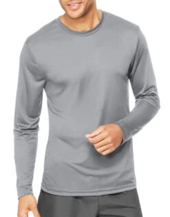 Hanes Men Cool Dri Performance Long-Sleeve T-Shirt 482L -Smooth Men Wear Store Hanes 482L Graphite T