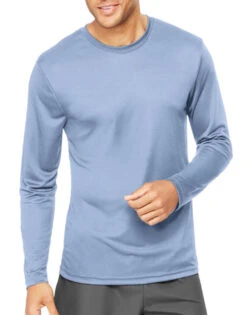 Hanes Men Cool Dri Performance Long-Sleeve T-Shirt 482L -Smooth Men Wear Store Hanes 482L Light Blue T