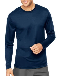 Hanes Men Cool Dri Performance Long-Sleeve T-Shirt 482L -Smooth Men Wear Store Hanes 482L Navy T