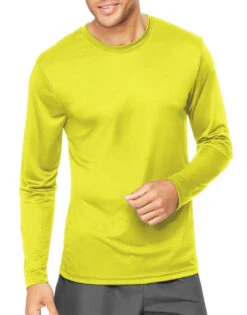 Hanes Men Cool Dri Performance Long-Sleeve T-Shirt 482L -Smooth Men Wear Store Hanes 482L Safety Green T