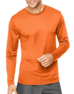 Hanes Men Cool Dri Performance Long-Sleeve T-Shirt 482L -Smooth Men Wear Store Hanes 482L Safety Orange T