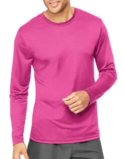 Hanes Men Cool Dri Performance Long-Sleeve T-Shirt 482L -Smooth Men Wear Store Hanes 482L Wow Pink T