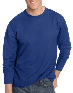 Hanes Men TAGLESS® Nano-T® Men's Long-Sleeve Tee 498L -Smooth Men Wear Store Hanes 498L Deep Royal T
