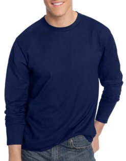 Hanes Men TAGLESS® Nano-T® Men's Long-Sleeve Tee 498L -Smooth Men Wear Store Hanes 498L Navy T
