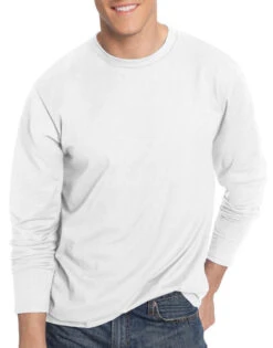 Hanes Men TAGLESS® Nano-T® Men's Long-Sleeve Tee 498L -Smooth Men Wear Store Hanes 498L White T