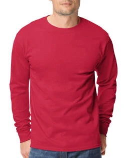 Hanes Men TAGLESS Long-Sleeve T-Shirt 5586 -Smooth Men Wear Store Hanes 5586 Deep TRed T