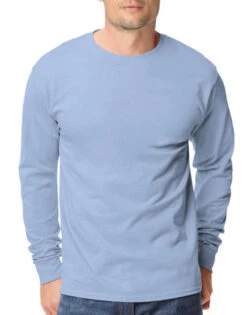 Hanes Men TAGLESS Long-Sleeve T-Shirt 5586 -Smooth Men Wear Store Hanes 5586 Ligth Blue T