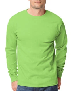 Hanes Men TAGLESS Long-Sleeve T-Shirt 5586 -Smooth Men Wear Store Hanes 5586 Lime T