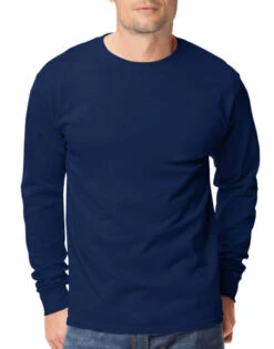Hanes Men TAGLESS Long-Sleeve T-Shirt 5586 -Smooth Men Wear Store Hanes 5586 Navy T