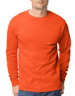 Hanes Men TAGLESS Long-Sleeve T-Shirt 5586 -Smooth Men Wear Store Hanes 5586 Orange T