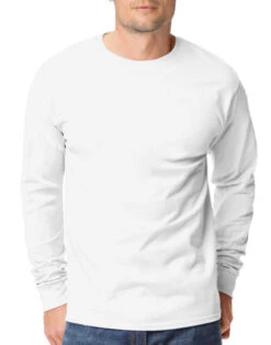 Hanes Men TAGLESS Long-Sleeve T-Shirt 5586 -Smooth Men Wear Store Hanes 5586 White T