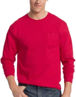 Hanes Men TAGLESS Long-Sleeve T-Shirt With Pocket 5596
